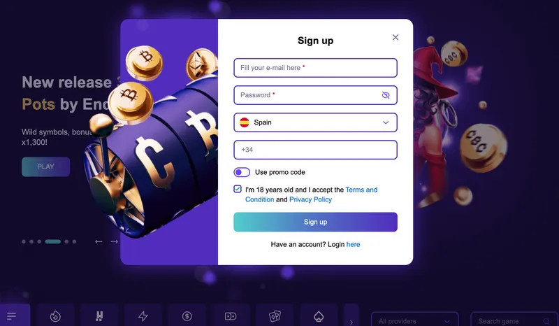 Регистрация казино Криптобосс